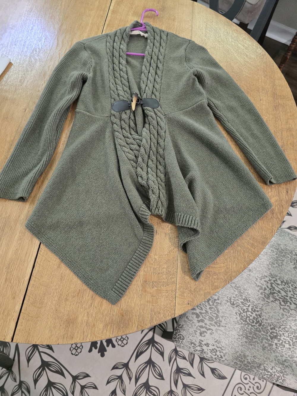 Olive Green Cable Knit Toggle Cardigan PS
